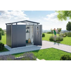 Stålskure ^ Biohort PANORAMA P2 REDSKABSRUM KVARTSGRÅ METALLIC 5,41 M2
