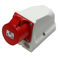 Stikdåser & Stikkontaktrammer ^ BLUE ELECTRIC CEE 400 VOLT - 16A VÆGUDTAG HVID/RØD