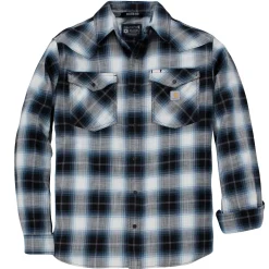 SNAP-FRONT PLAID SHIRT SKJORTE L SORT>Carhartt Hot