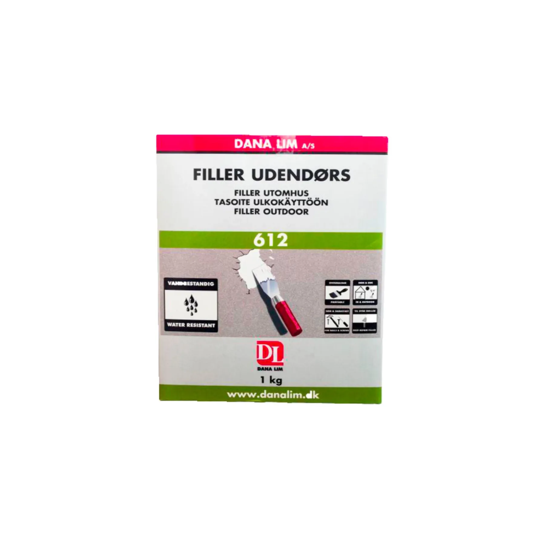 UDENDØRS 612 SPARTELMASSE/FILLER 1 KG GRÅHVID>Dana Lim Online