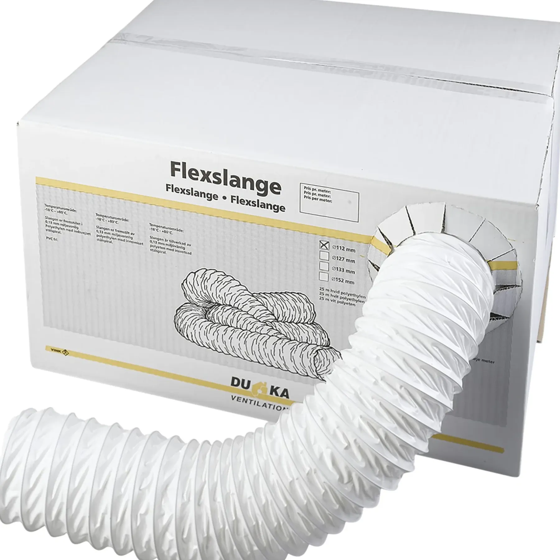 Ventilationsrør ^ Duka FLEXSLANGE Ø112 MM 25 M
