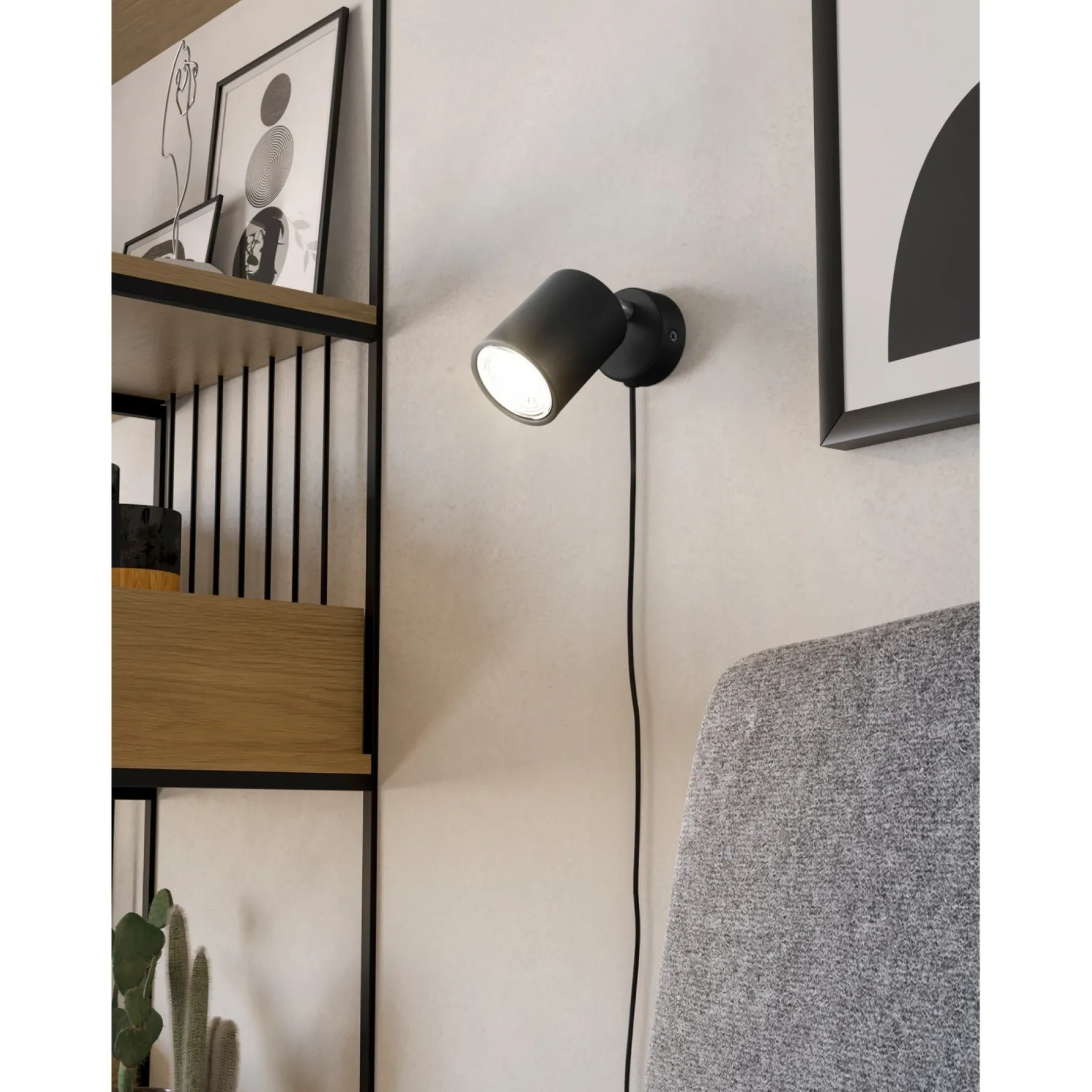 Spotlights ^ Eglo PORTELLA SPOTLAMPE SORT/BØRSTET STÅL GU10 3W