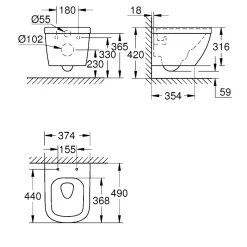 Toiletter ^ Grohe EURO CERAMIC COMPACT VÆGHÆNGT TOILET