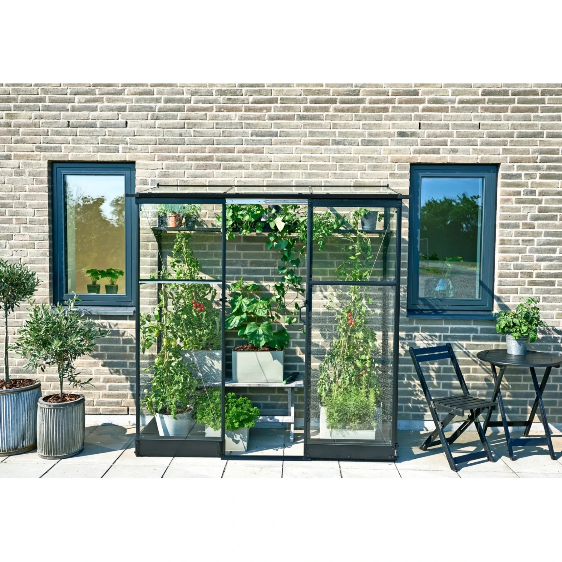 Vægdrivhuse ^ Halls QUBE LEAN-TO 26 VÆGDRIVHUS 3 MM HÆRDET GLAS SORT 1,2 M²