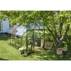 QUBE+ 812 DRIVHUS EKSKL. SOKKEL 3 MM HÆRDET GLAS SORT 9,9 M2>Halls Outlet