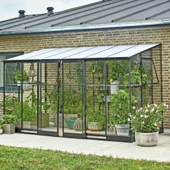 QUBE LEAN-TO 612 VÆGDRIVHUS 3 MM HÆRDET GLAS SORT 7,1 M2>Halls Clearance