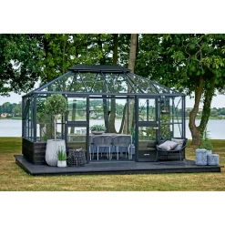 Pavillon Drivhuse ^ Juliana GRAND OASE MUR ORANGERI 3 MM HÆRDET GLAS HELE BANER ANTRACIT 13 M²