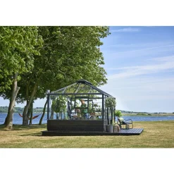 Pavillon Drivhuse ^ Juliana GRAND OASE MUR ORANGERI 3 MM HÆRDET GLAS HELE BANER ANTRACIT 13 M²
