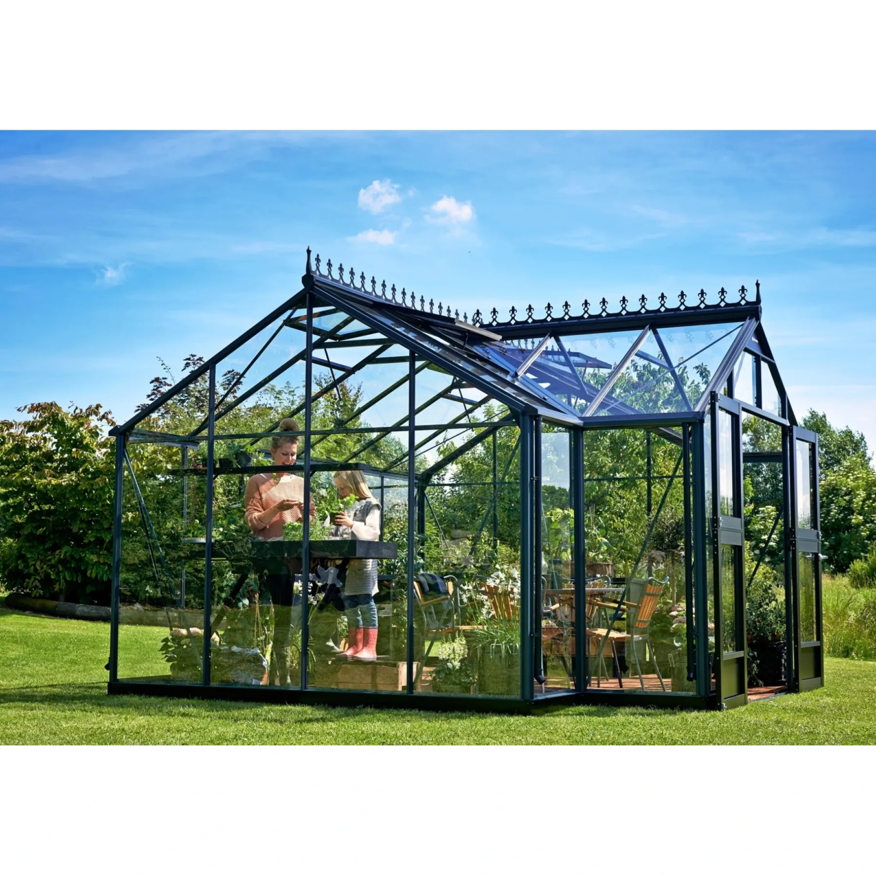 Orangerier ^ Juliana ORANGERI DRIVHUS 3 MM HÆRDET GLAS HELE BANER ANTRACIT 15,1 M2