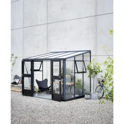 Vægdrivhuse ^ Juliana VERANDA VÆGDRIVHUS 3MM HÆRD GLAS HELE BANER,10MM POLYTAG ANTRACIT 6,6 M2