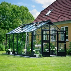 PREMIUM EKSKL. SOKKEL DRIVHUS 3 MM HÆRDET GLAS HELE BANER ANTRACIT 13 M²>Juliana Discount