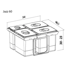 JAZZ60-5 AFFALDSSORTERING GRÅ. BEHOLDERE I GRÅ 2X12L,3X5L>Juvel Outlet