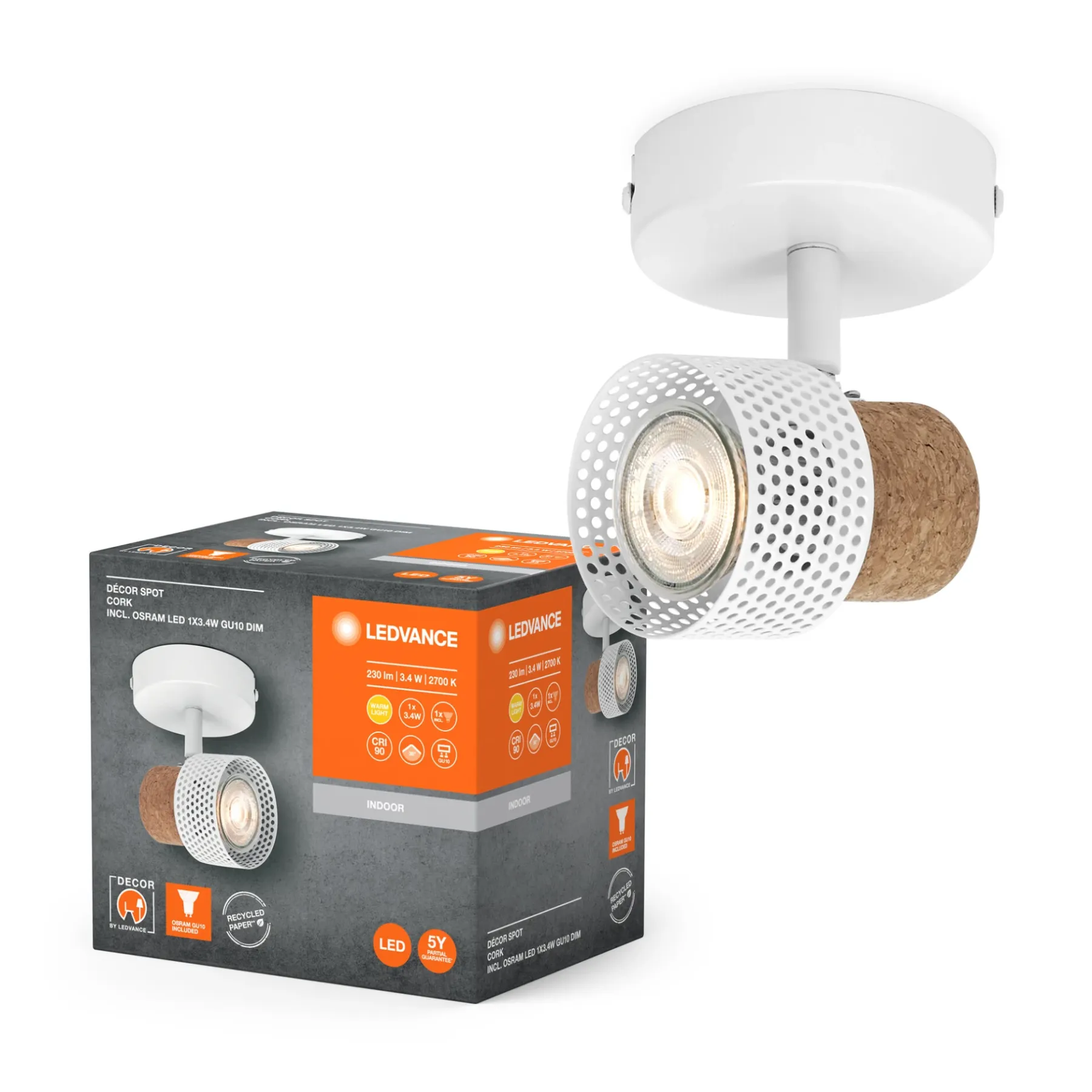 Spotlights ^ LEDVANCE DECOR CORK SPOTLAMPE HVID GU10 3,4W