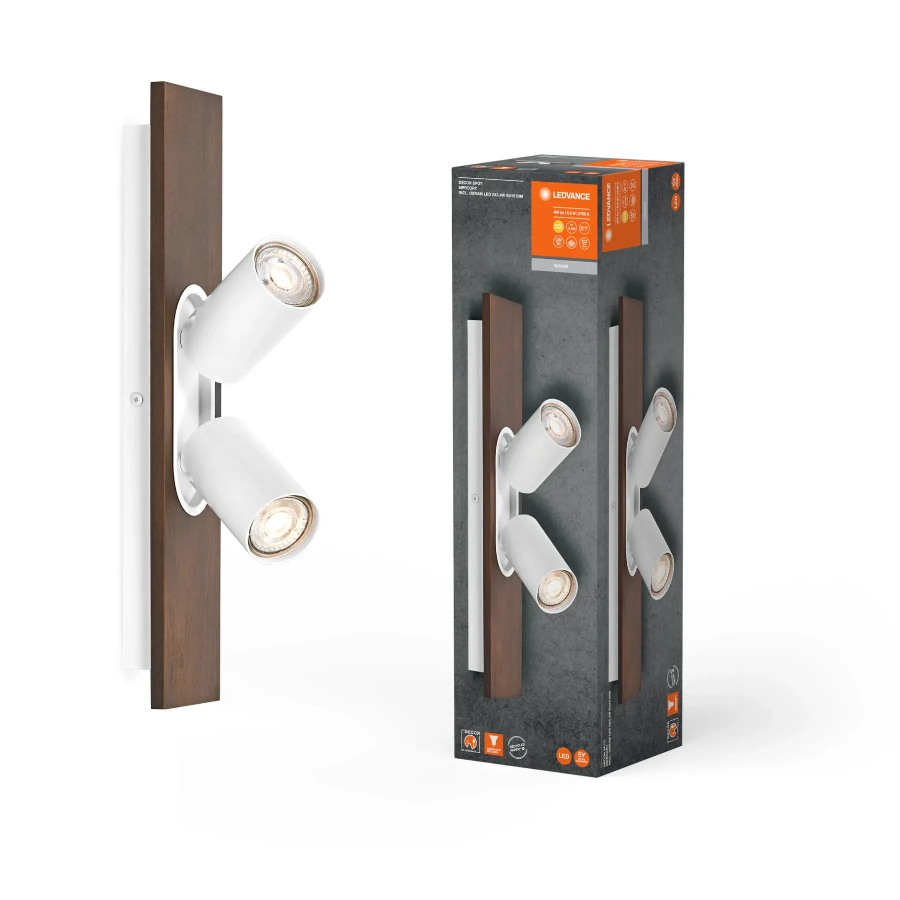 Spotlights ^ LEDVANCE DECOR MERCURY SPOTLAMPE TRÆ/HVID GU10 6,8W