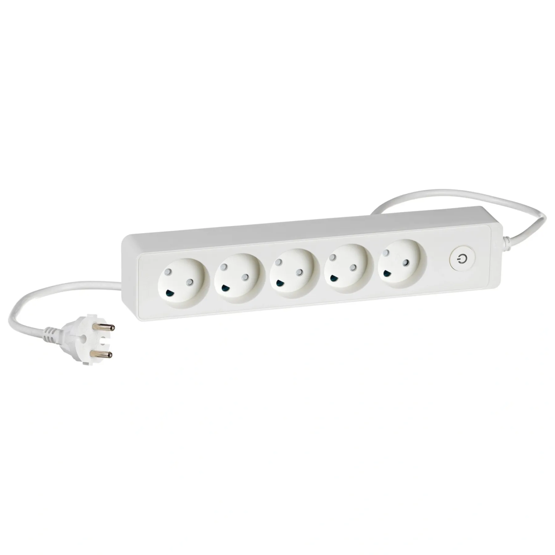Ledninger ^ LK STIKDÅSE 5 UDTAG U/JORD M/AFBRYDER HVID 1,5 M KABEL