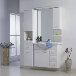 Badeværelsesmøbler ^ Milobad LIMONE HØJSKAB LÅGE, SKUFFER OG HYLDE HVID HØJGLANS 33 X 177 CM