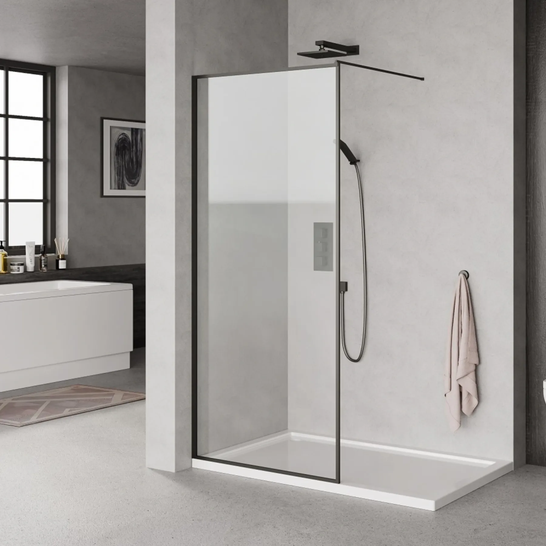 SORT PROFIL BRUSEVÆG KLART GLAS 90 CM>Milobad