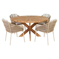 ESTORIL/PALMA BORD + 4 STOLE HAVEMØBELSÆT TEAK/SANDGRÅ>Outrium Clearance