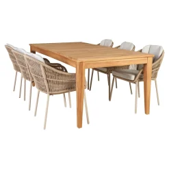 GILI/PALMA BORD + 6 STOLE HAVEMØBELSÆT TEAK/SANDGRÅ>Outrium Clearance