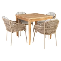 GILI/PALMA BORD + 4 STOLE HAVEMØBELSÆT TEAK/SANDGRÅ>Outrium Clearance