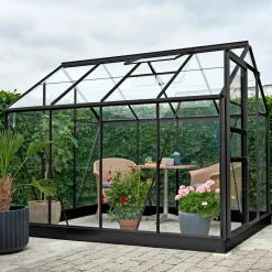 HALLS DRIVHUS INKL. SOKKEL 3 MM DELT GLAS SORT 5 M²>Outrium New