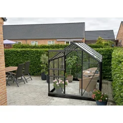 HALLS DRIVHUS INKL. SOKKEL 3 MM DELT GLAS SORT 5 M²>Outrium New