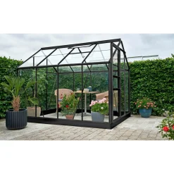 HALLS DRIVHUS INKL. SOKKEL 3 MM DELT GLAS SORT 5 M²>Outrium New