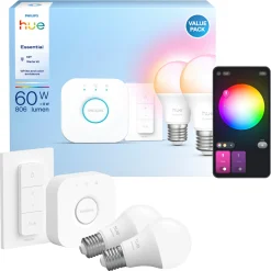 Smart Belysning ^ Philips Hue E WCA 2 X E27, BRIDGE & DIM. SWITCH STARTSÆT