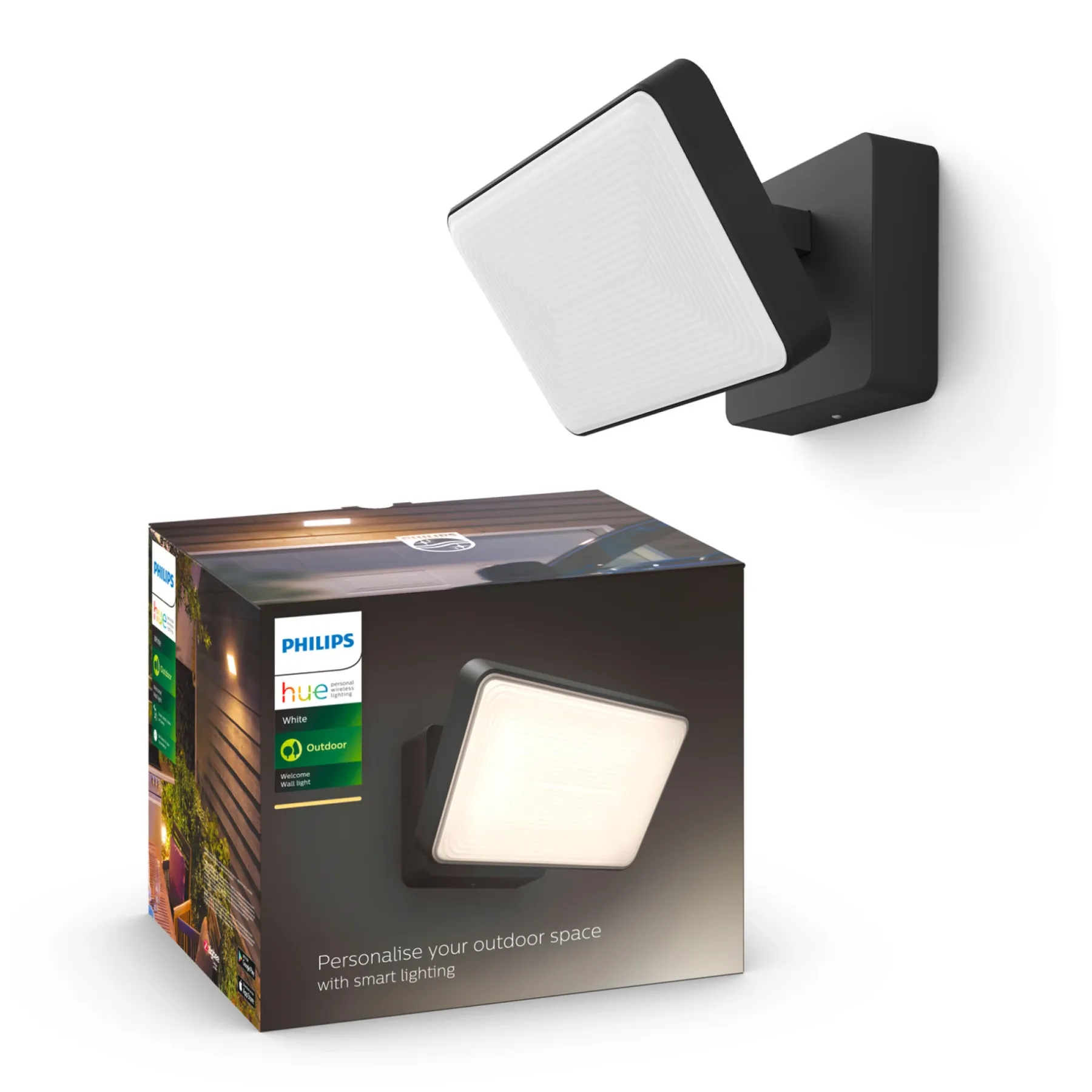 Smart Belysning ^ Philips Hue W WELCOME UDENDØRS VÆGLAMPE 15W SORT