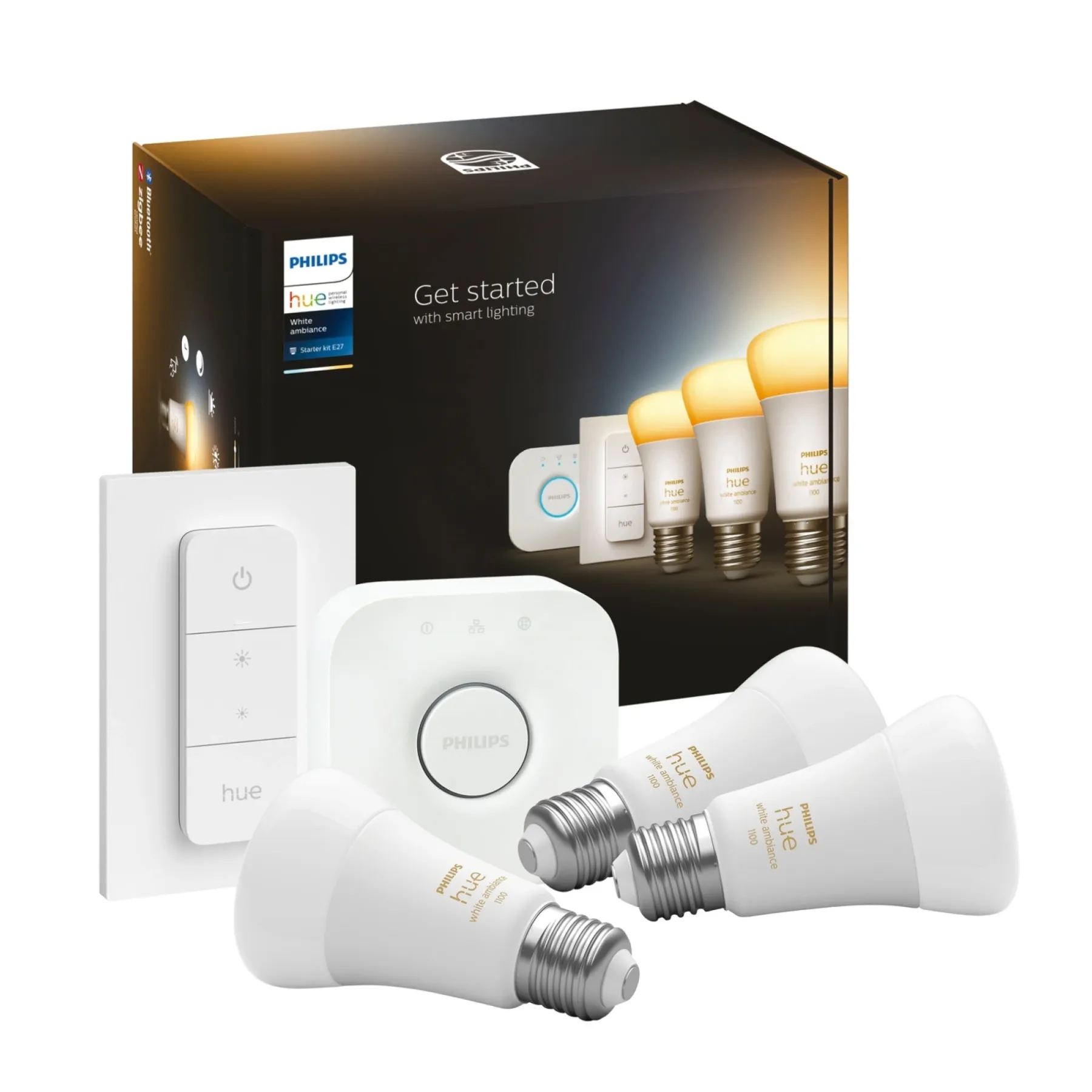 Smart Belysning ^ Philips Hue WA 3 X E27, BRIDGE & FJERNBETJ. STARTSÆT