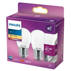 Led ^ Philips 2-PAK MAT LED PÆRE KRONE E27 4W