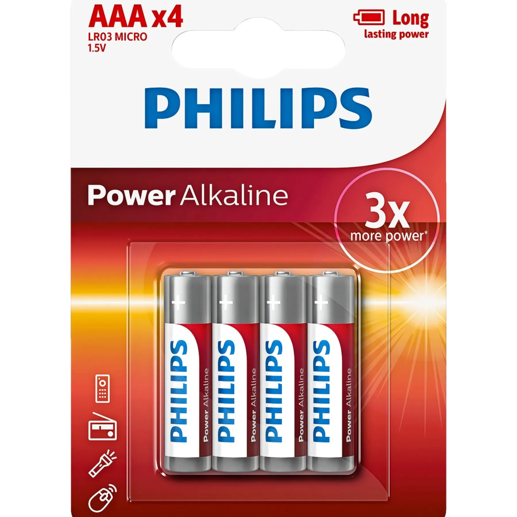 Batterier ^ Philips POWER ALKALINE AAA BATTERI 4 STK/PK