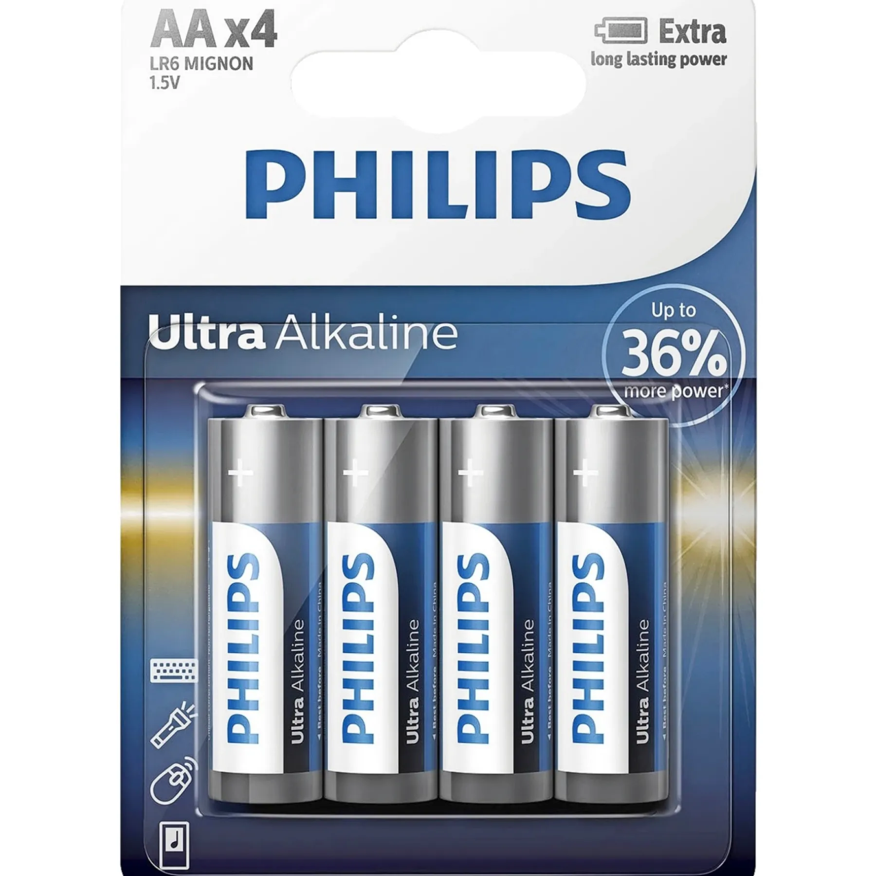 Batterier ^ Philips ULTRA ALKALINE AA BATTERI 4 STK/PK