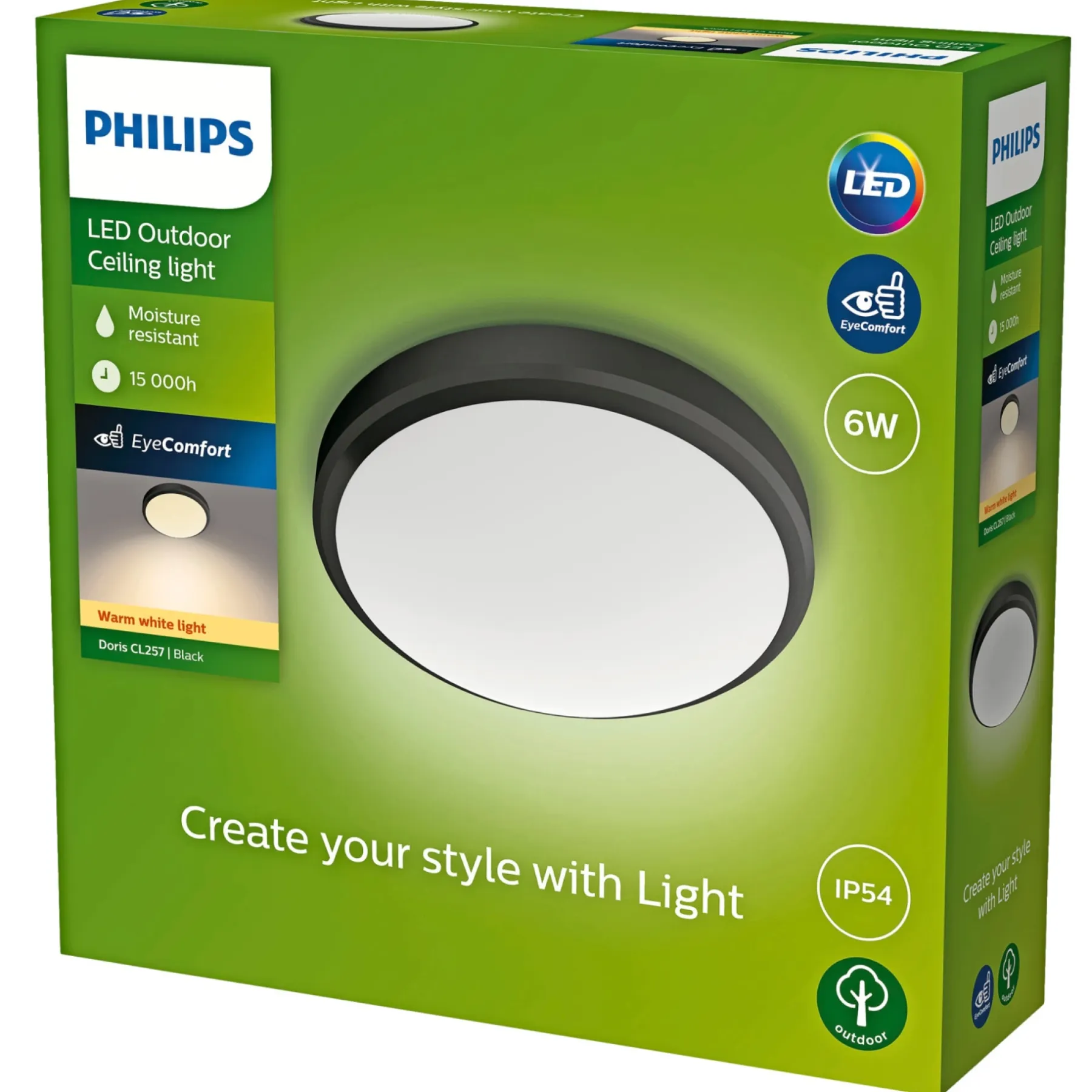 DORIS UDENDØRS VÆGLAMPE SORT 6W>Philips