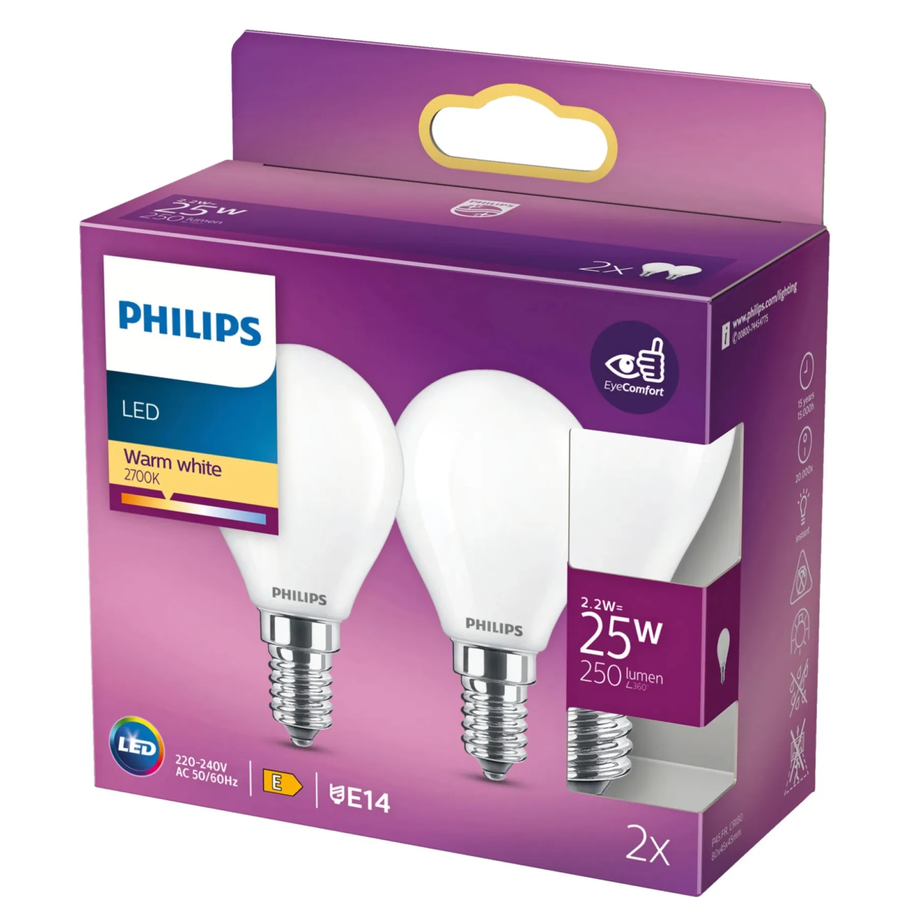2-PAK MAT LED PÆRE KRONE E14 2W>Philips Online