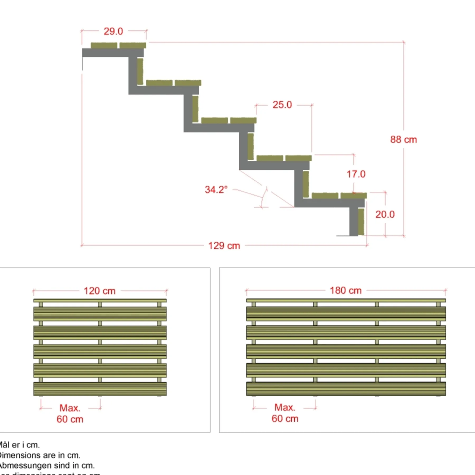 Trappevanger ^ Plus 5 TRIN TERRASSETRAPPE 1800 X 880 MM
