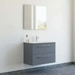 Badeværelsesmøbler ^ Scanbad DINA INKL. SELECT SPEJL BADMØBEL GRÅ MAT 2 SKUFFER 81 CM