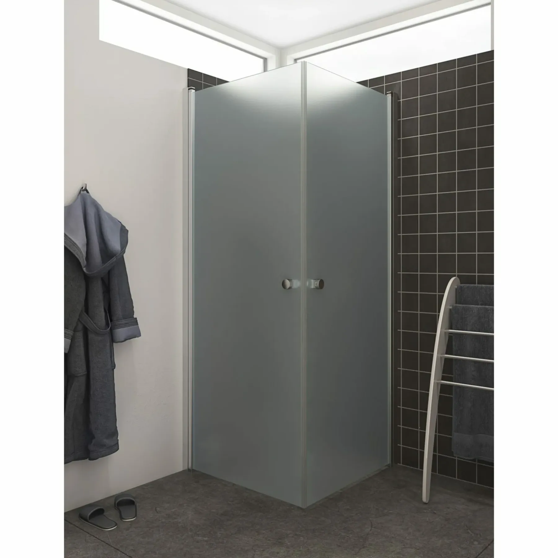 Brusevægge ^ Scanbad FLEXI MAT ALU PROFIL, 1 STK. BRUSEDØR 89 CM FROSTET GLAS