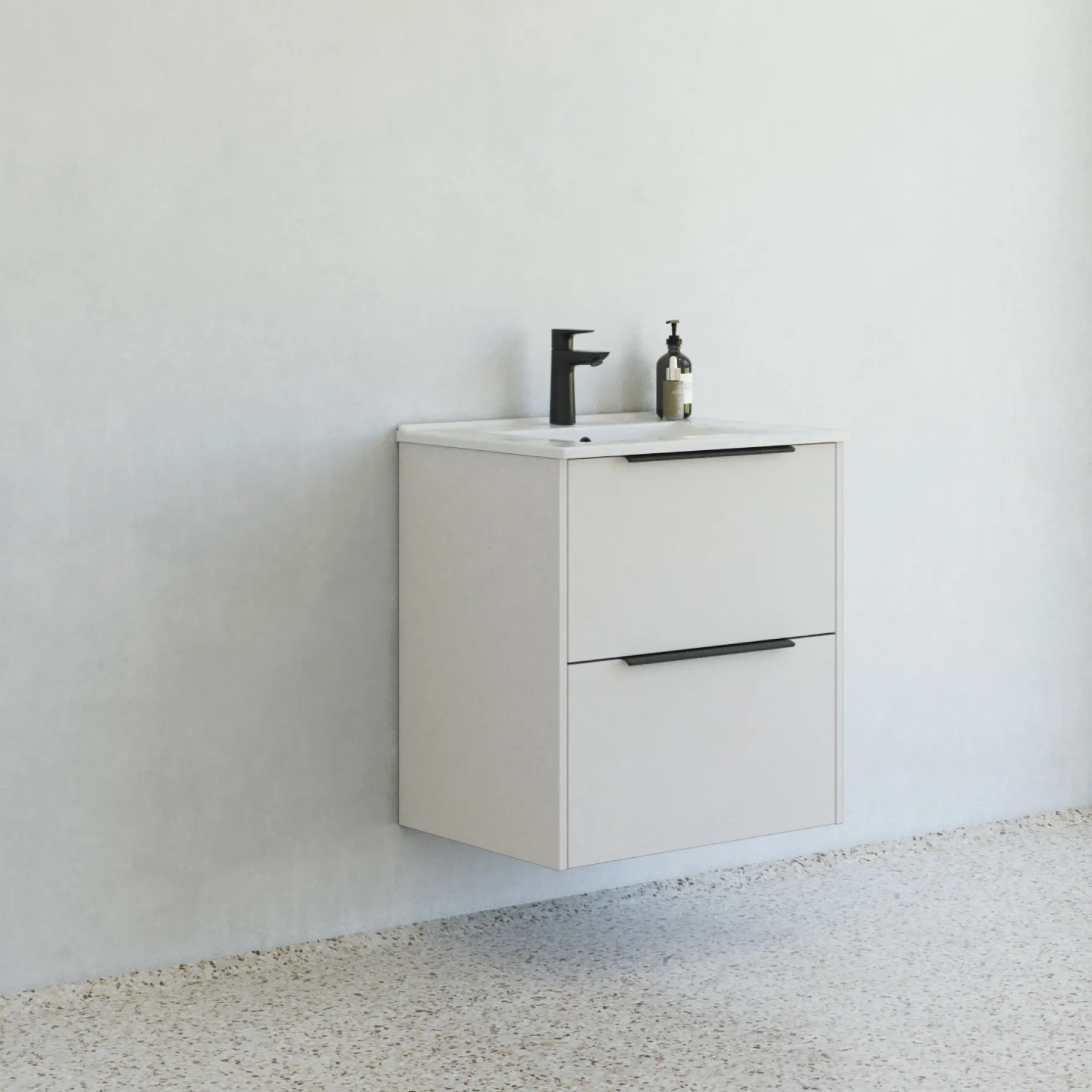Badeværelsesmøbler ^ Scanbad NOW GLAT BADMØBEL MAT SAND 2 SKUFFER 61 CM