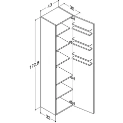 MULTO HØJSKAB HØJREHÆNGSLET HVID HØJGLANS 40 X 175 CM>Scanbad Discount