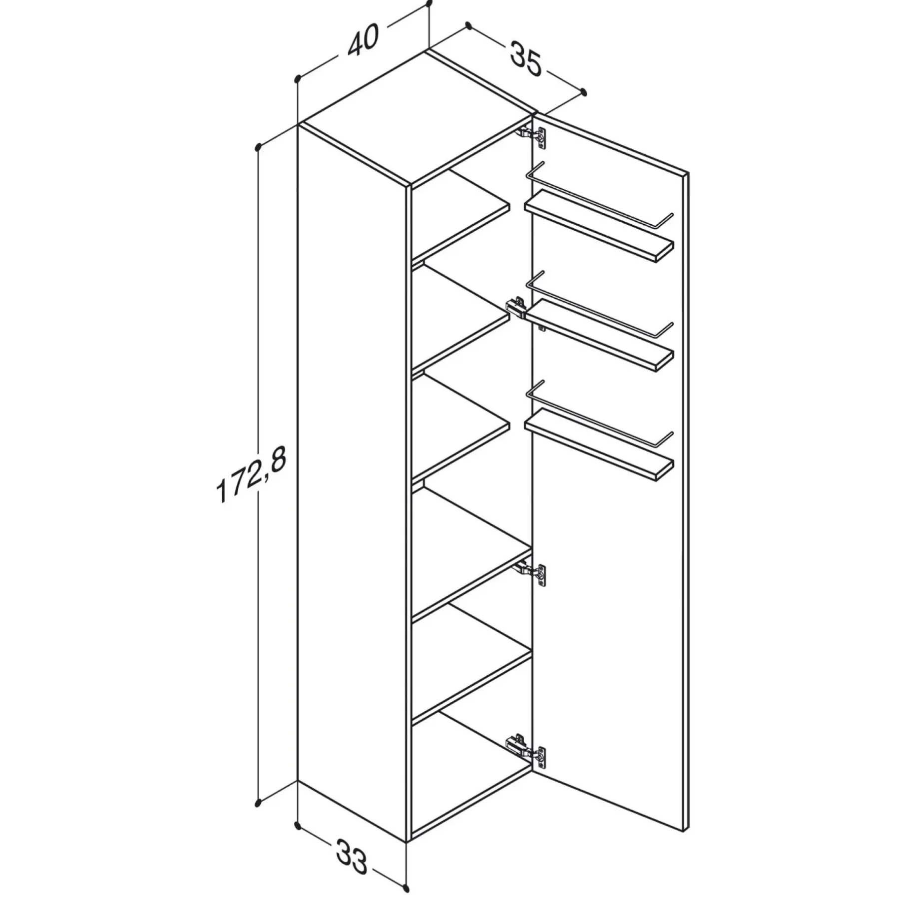 MULTO HØJSKAB HØJREHÆNGSLET HVID HØJGLANS 40 X 175 CM>Scanbad Discount