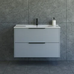 NOW GLAT BADMØBEL MAT LYSEBLÅ 2 SKUFFER 101 CM>Scanbad Outlet