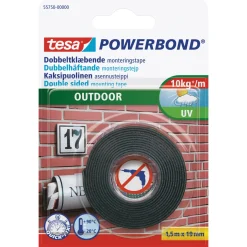 Tape ^ Tesa POWERBOND OUTDOOR DOBBELTKLÆBENDE TAPE 1,50 M X 19 MM HVID