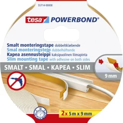 Tape ^ Tesa POWERBOND SLIM DOBBELTKLÆBENDE TAPE 5 M X 9 MM HVID