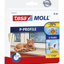 Tætningslister ^ Tesa MOLL P-PROFIL TÆTNINGSLISTE 6 M X 9 MM X 5,50 MM HVID