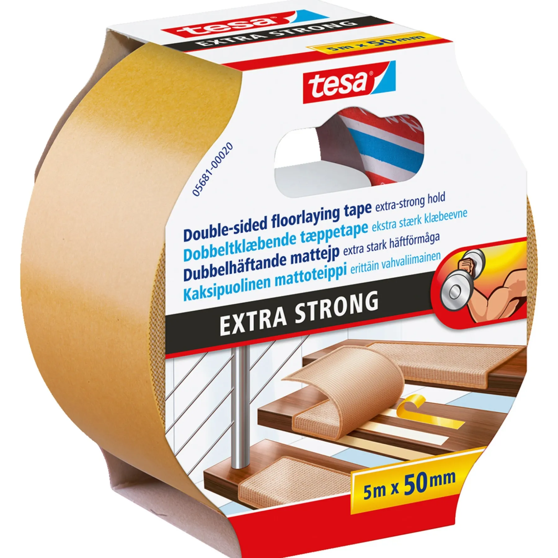 Tape ^ Tesa UNIVERSAL EKSTRA STÆRK TÆPPETAPE 5 M X 50 MM HVID