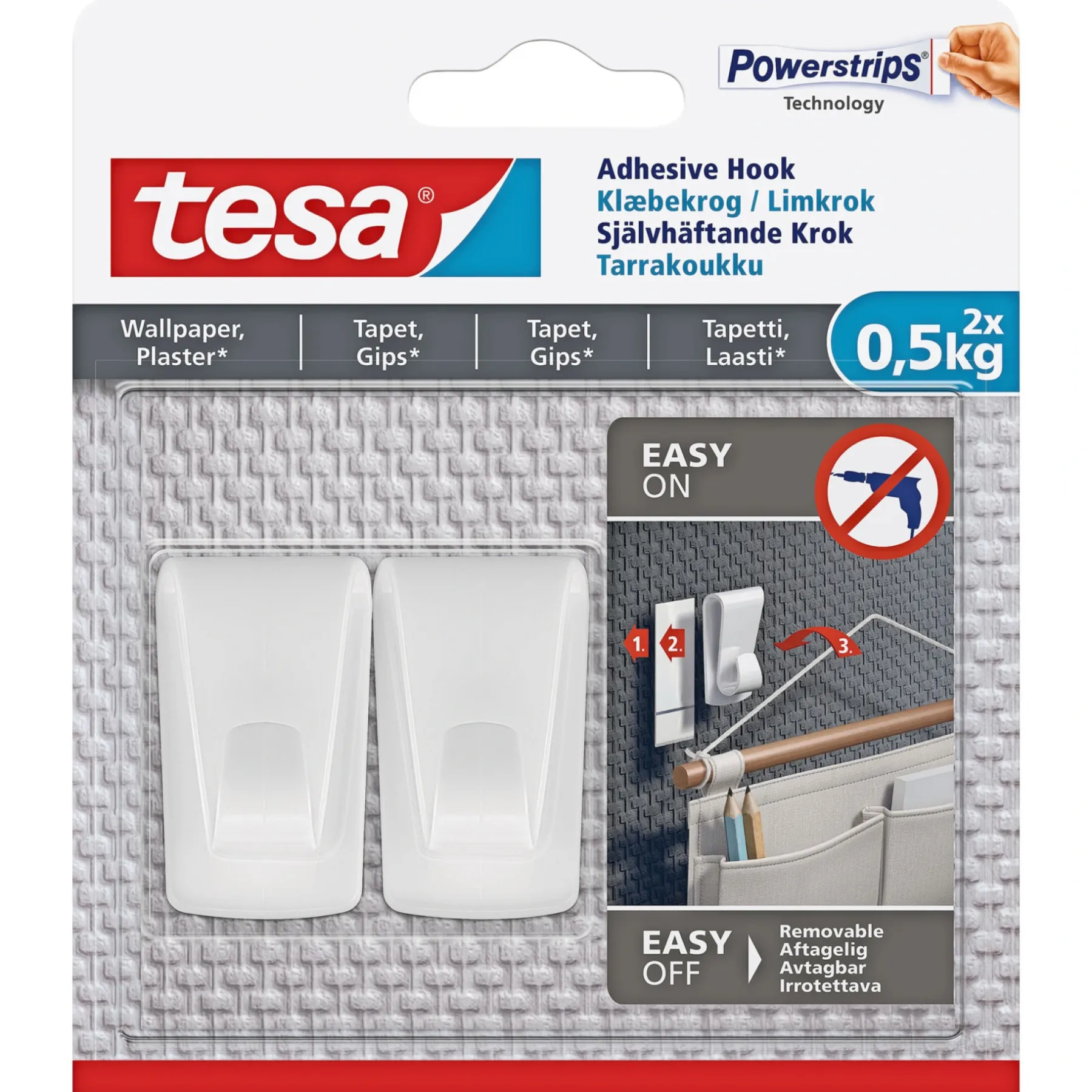Kroge ^ Tesa DET SMARTE OPHÆNGNINGSSYSTEM KROG 0,5 KG TAPET OG MALEDE OVERFLADER 2 STK