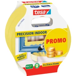 PRECISION INDOOR 2-PACK AFDÆKNINGSTAPE 25 M X 25 MM GUL>Tesa Hot