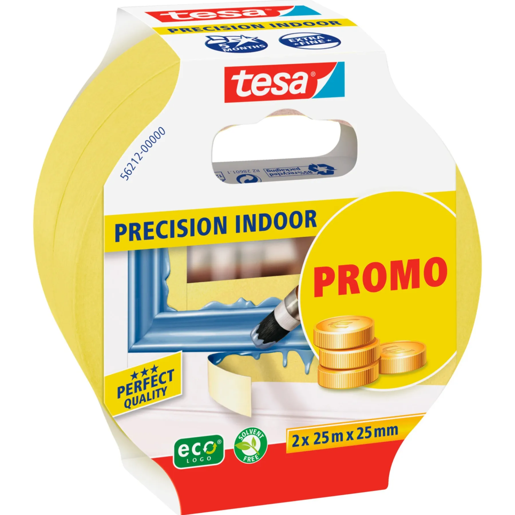 PRECISION INDOOR 2-PACK AFDÆKNINGSTAPE 25 M X 25 MM GUL>Tesa Hot