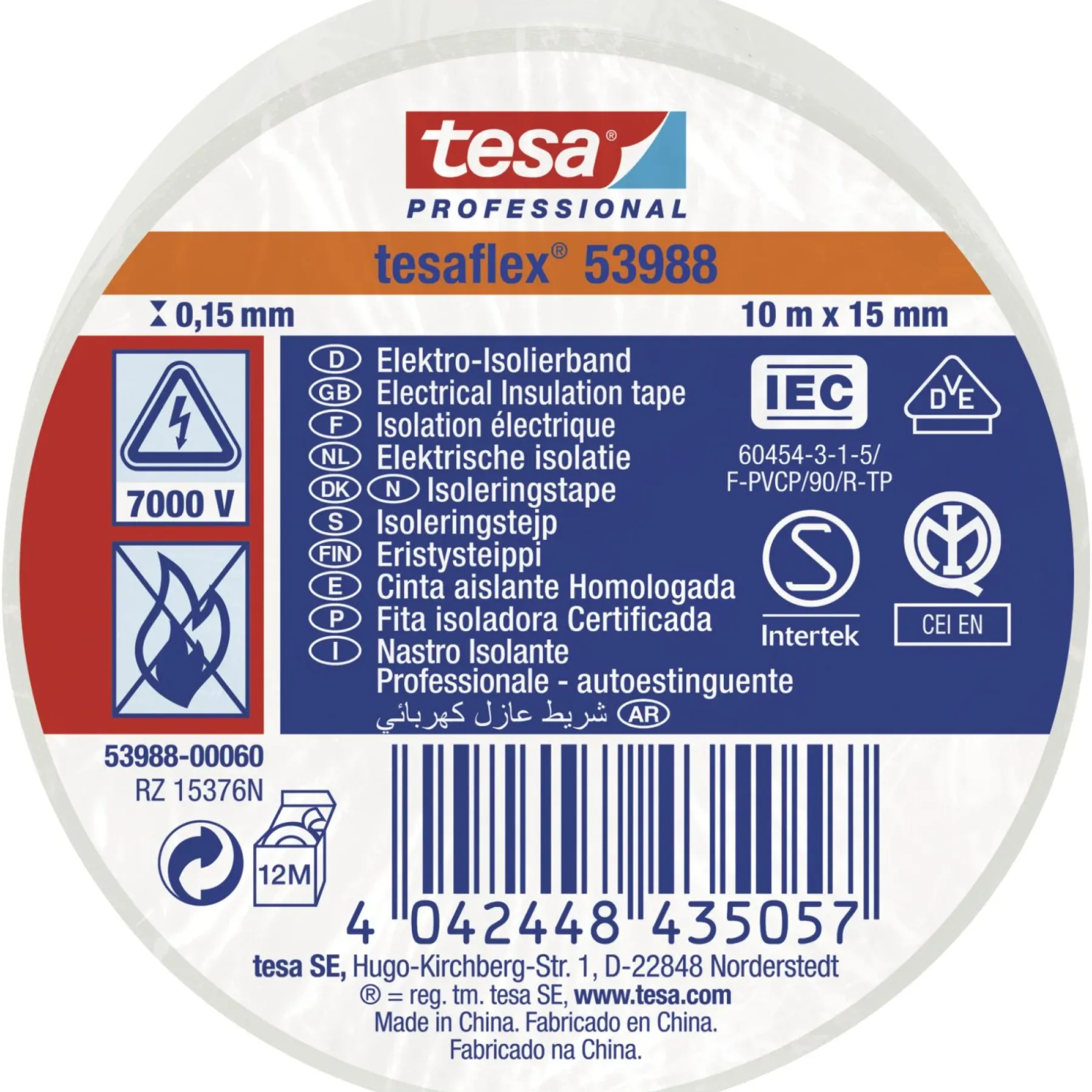 FLEX 53988 ISOLERINGSTAPE 10 M X 15 MM HVID>Tesa Clearance